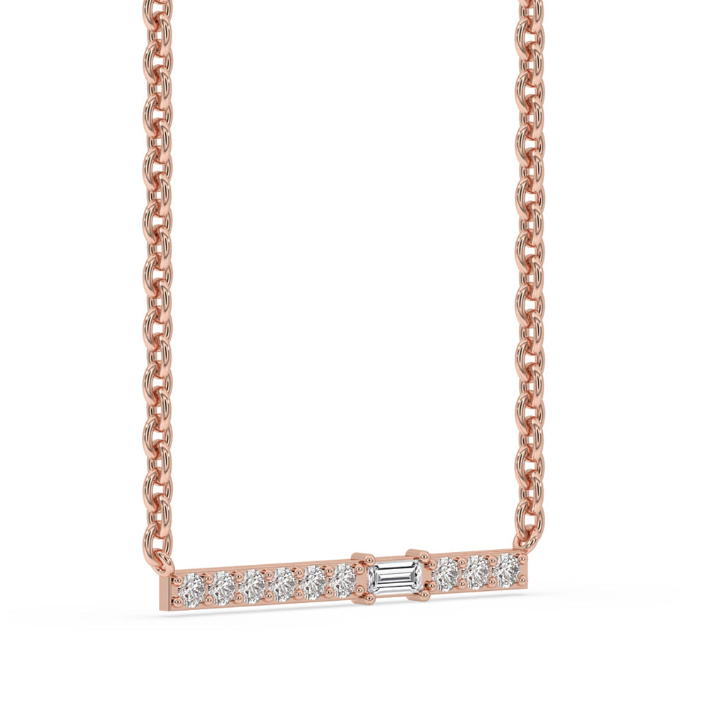 Gold Bar Pendant - Baguette and Round Diamond