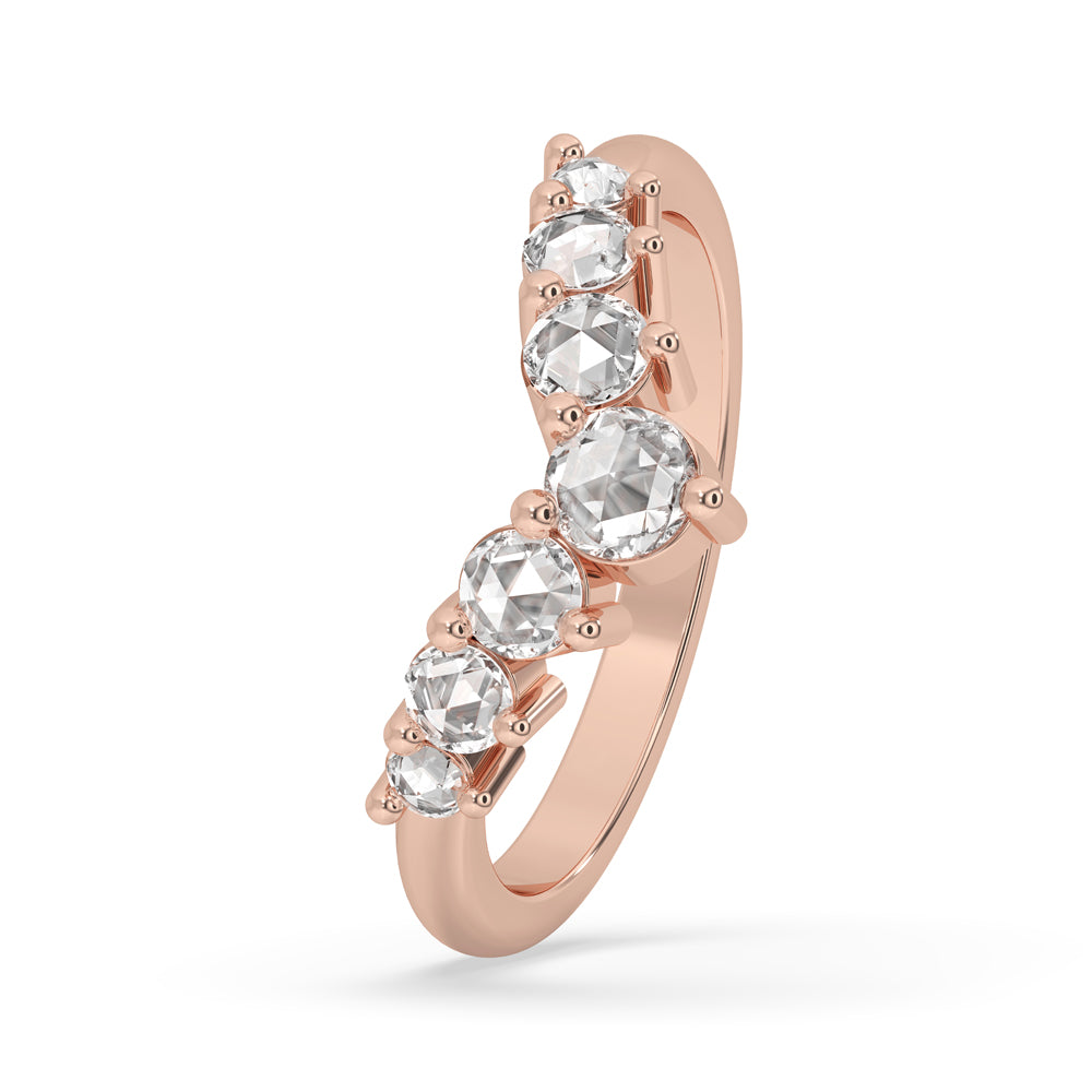 Curved Wedding Band - Round Rose Cut Diamonds Imagen secundaria del producto