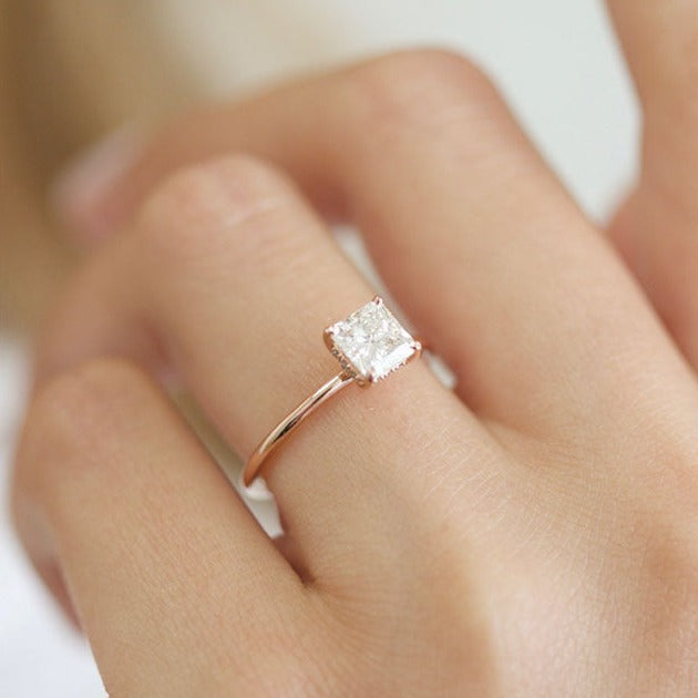 1.02 CT Princess Cut Solitaire Moissanite Engagement Ring