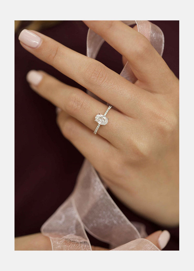 1.0 CT Oval Cut Solitaire Hidden Halo Style Moissanite Engagement Ring