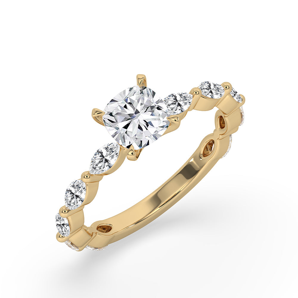Cushion Diamond Ring with Marquise Side Stones Secondary image