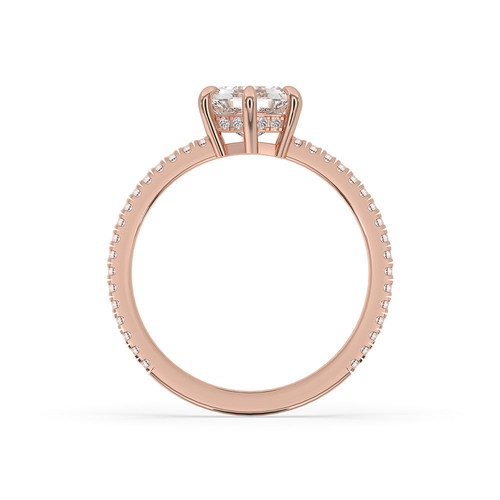 Hexagon Step Cut Hidden Halo Diamond Ring