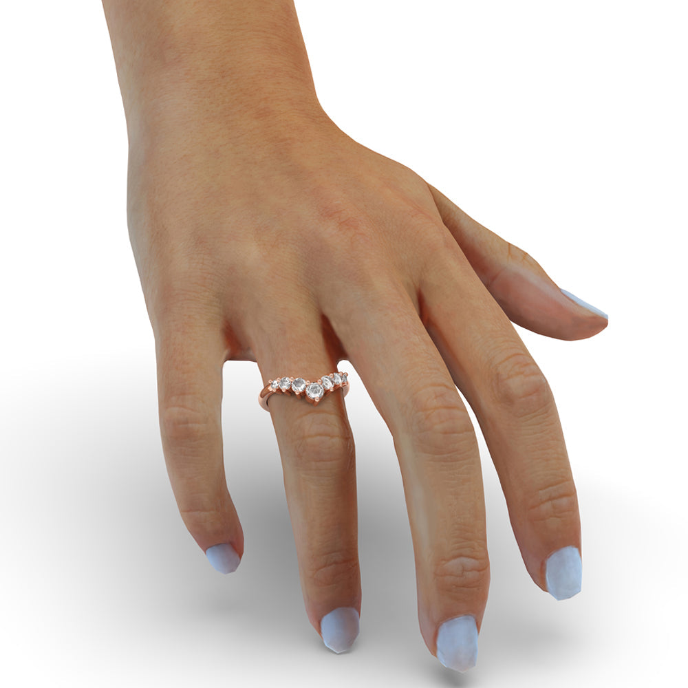 Curved Wedding Band - Round Rose Cut Diamonds