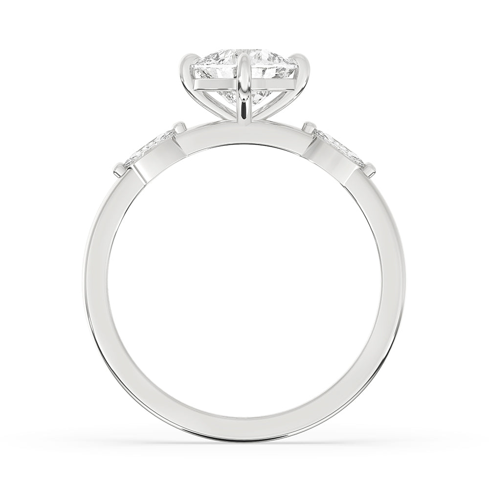 White Gold Cushion Cut Engagement Ring With Compass Prong Setting