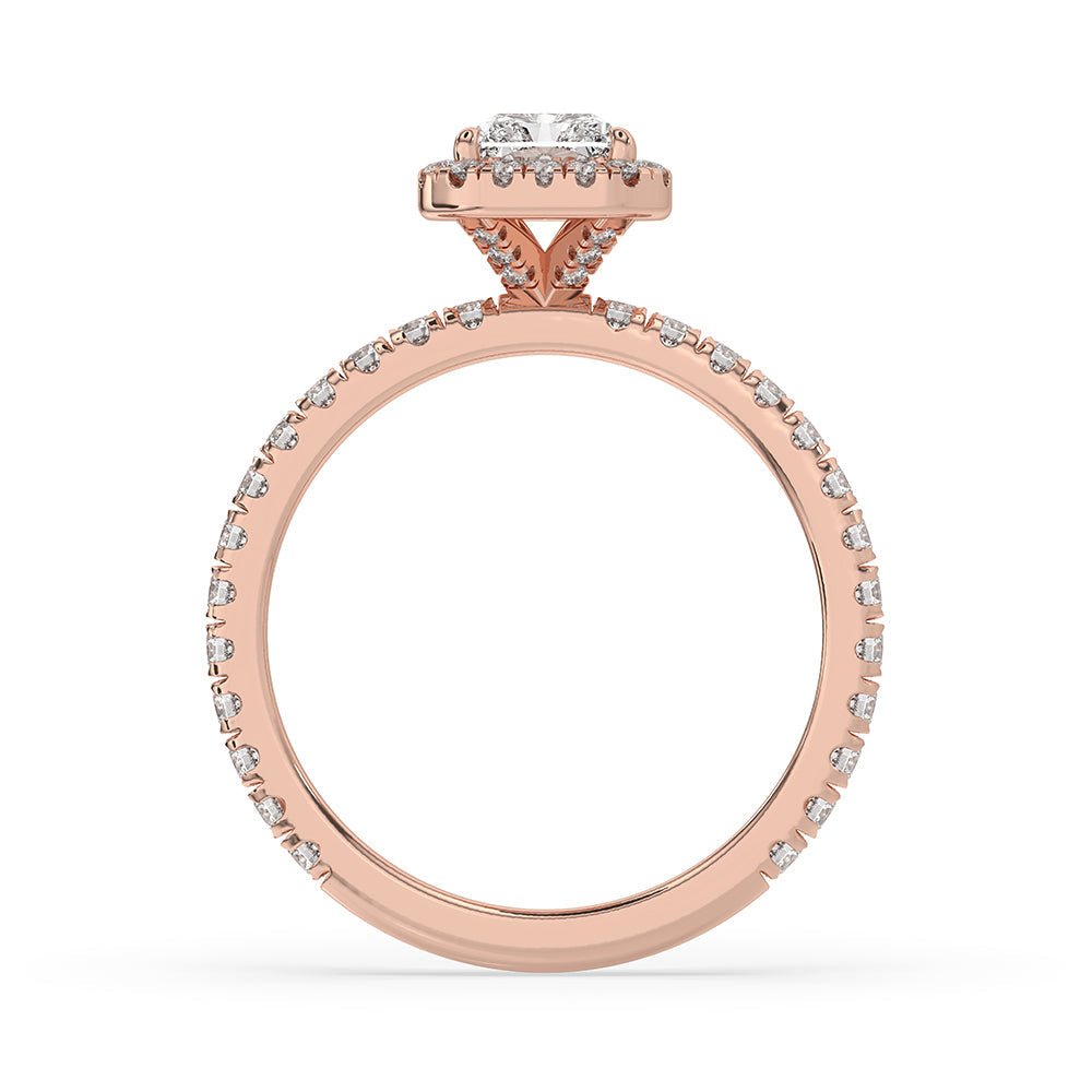 Radiant Cut Pave Set Diamond Ring With Halo Setting