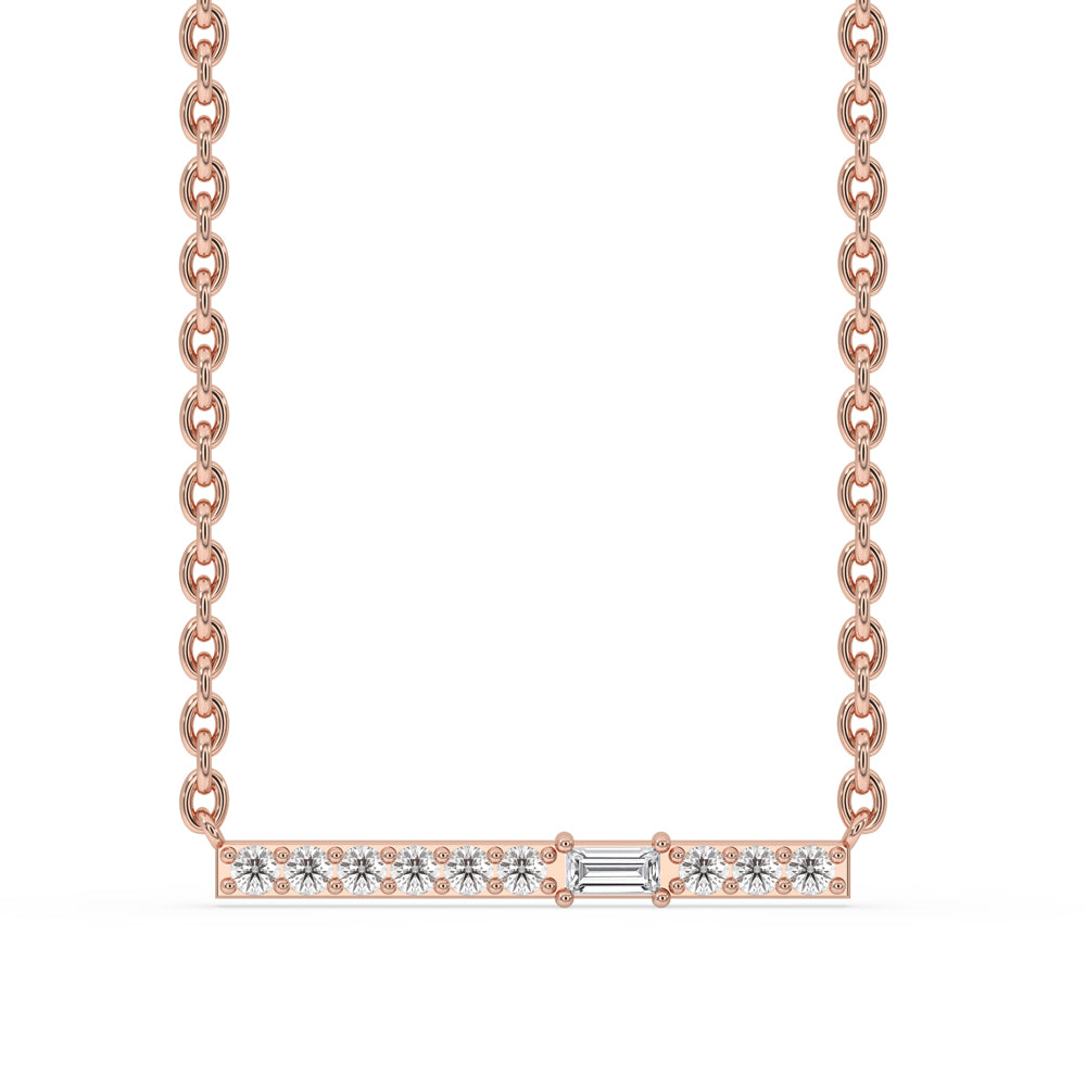 Gold Bar Pendant - Baguette and Round Diamond Main image