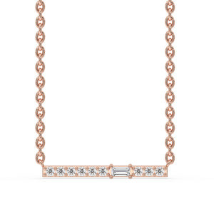 Gold Bar Pendant - Baguette and Round Diamond