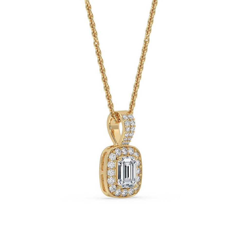 Emerald Diamond Pendant - Halo Setting
