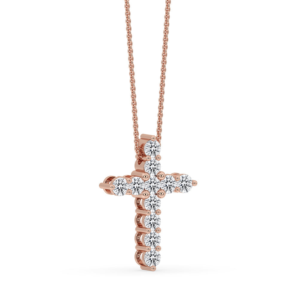 Round Cut Classic Cross Pendant in Prong Setting