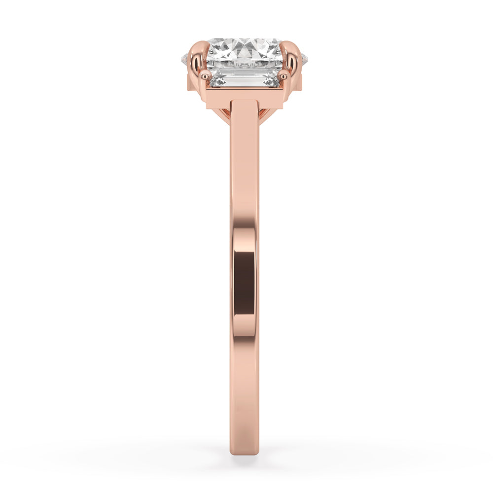 Round and Baguette Cut Three Stone Engagement Ring