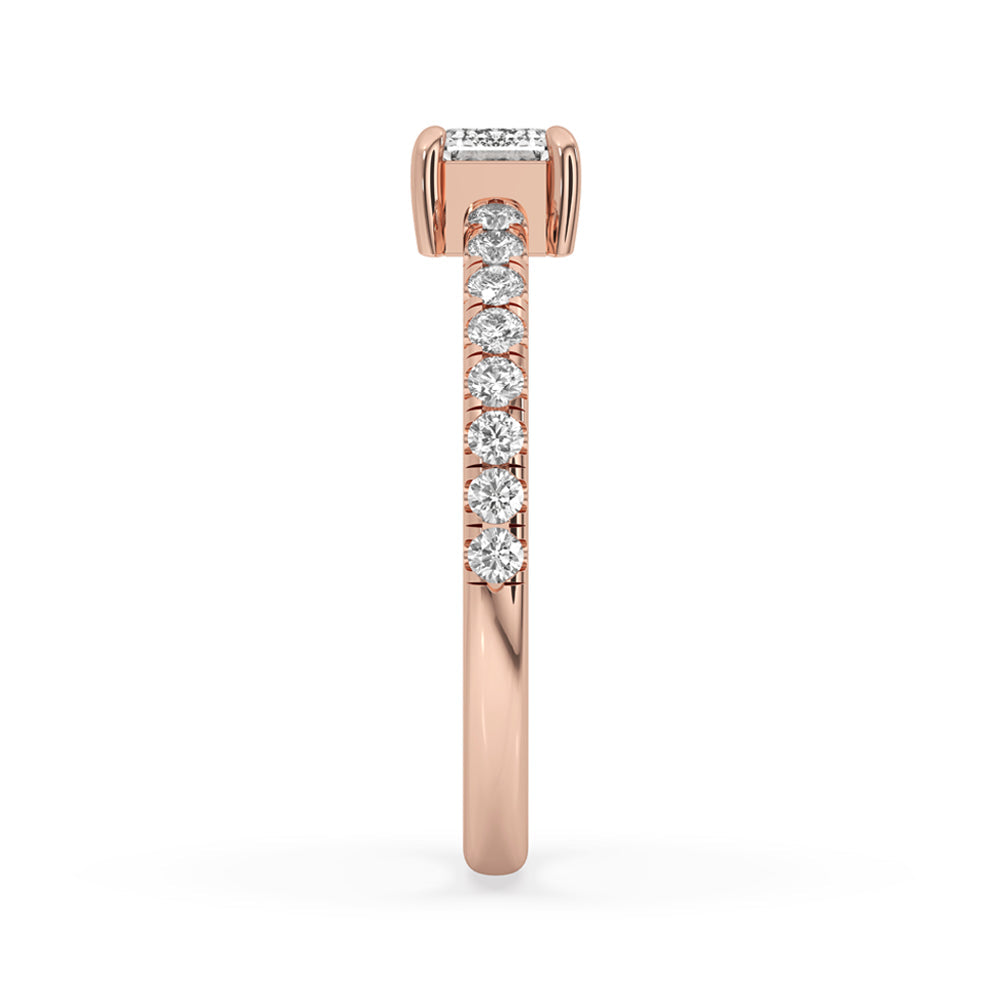 East West Emerald Cut Ring in Elegant Pave Setting