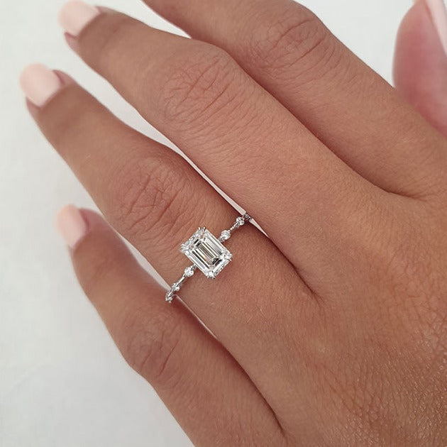 1.0 CT Emerald Cut Solitaire Dainty Moissanite Engagement Ring