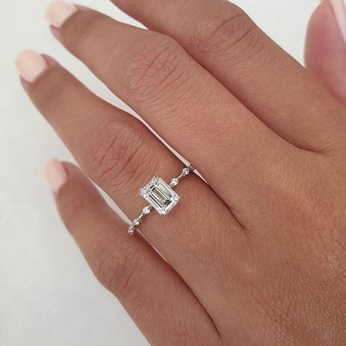 1.0 CT Emerald Cut Solitaire Dainty Moissanite Engagement Ring