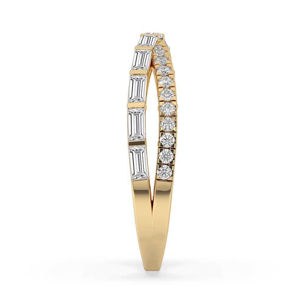 Bar Set Criss Cross Wedding Band In Yellow Gold