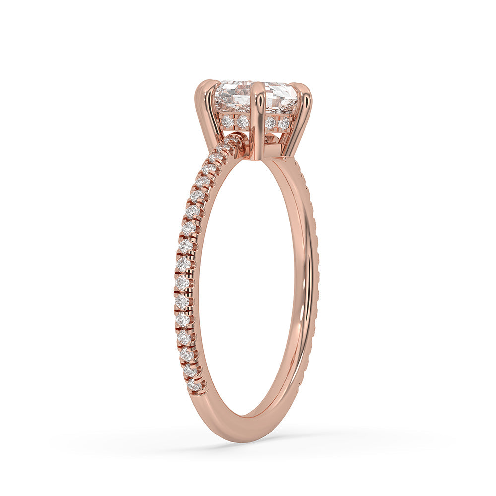 Hexagon Step Cut Hidden Halo Diamond Ring