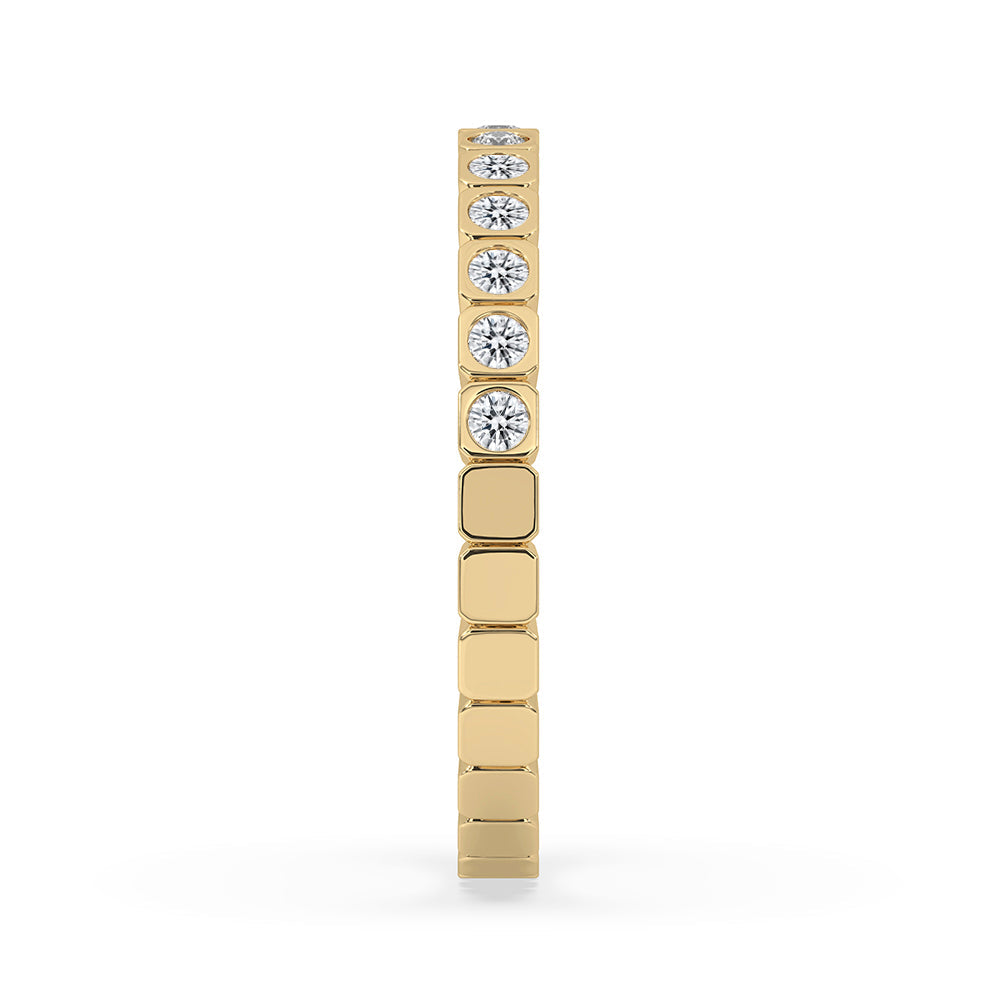 Square Bezel Box Yellow Gold Diamond Wedding Band
