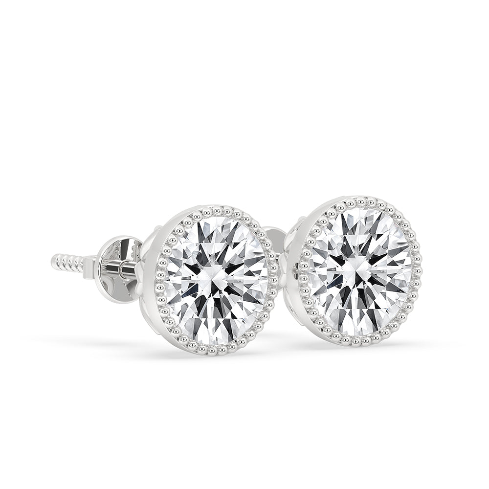 White Gold Stud Earrings With Round Diamond