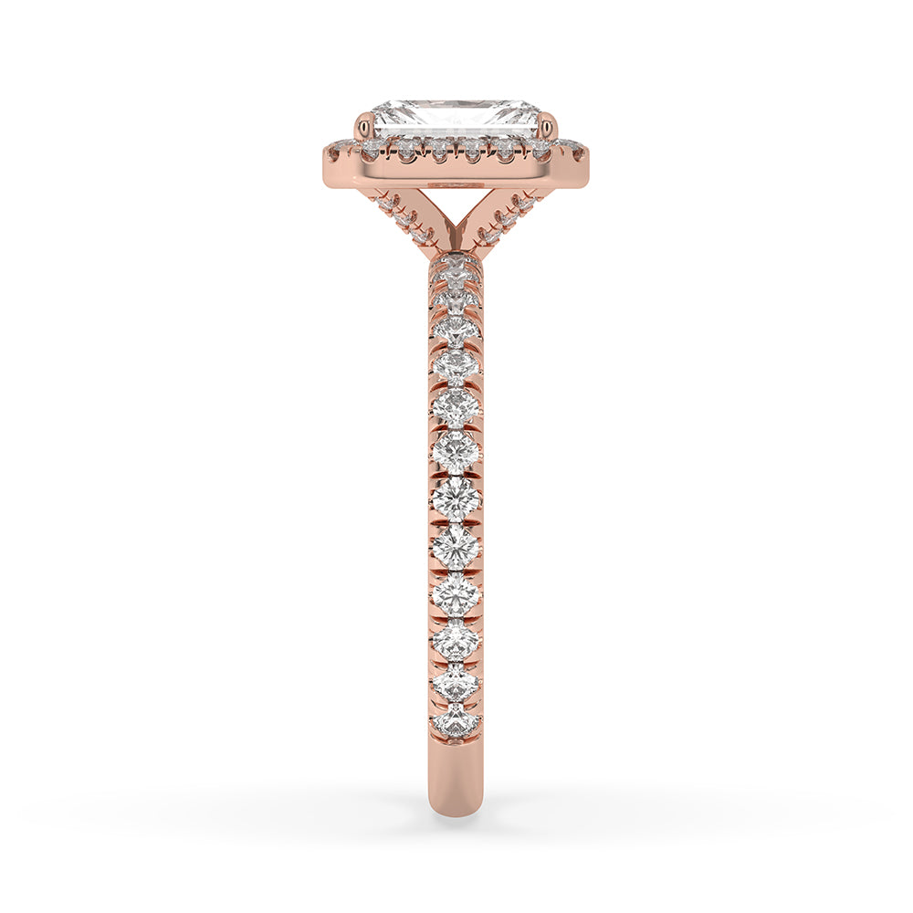 Radiant Cut Pave Set Diamond Ring With Halo Setting