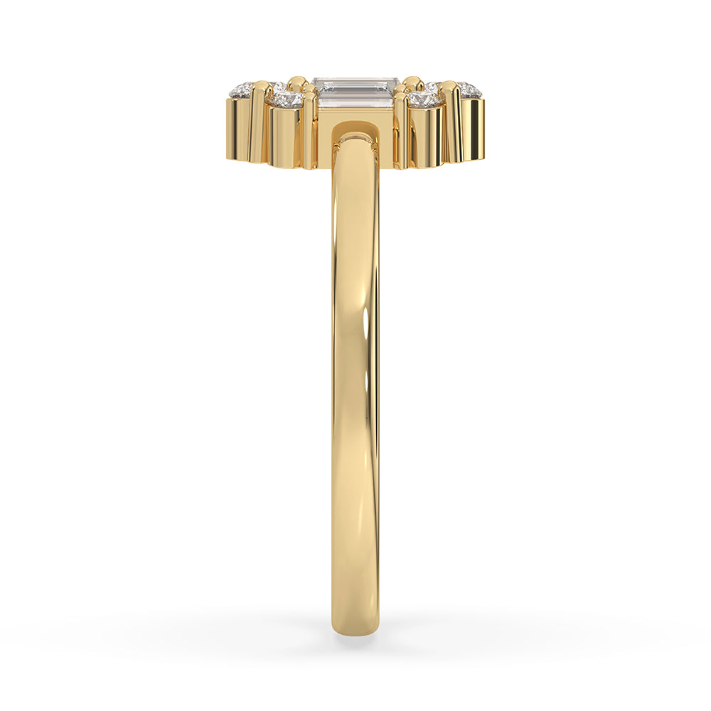 Baguette And Round Diamond Cluster Halo Engagement Ring