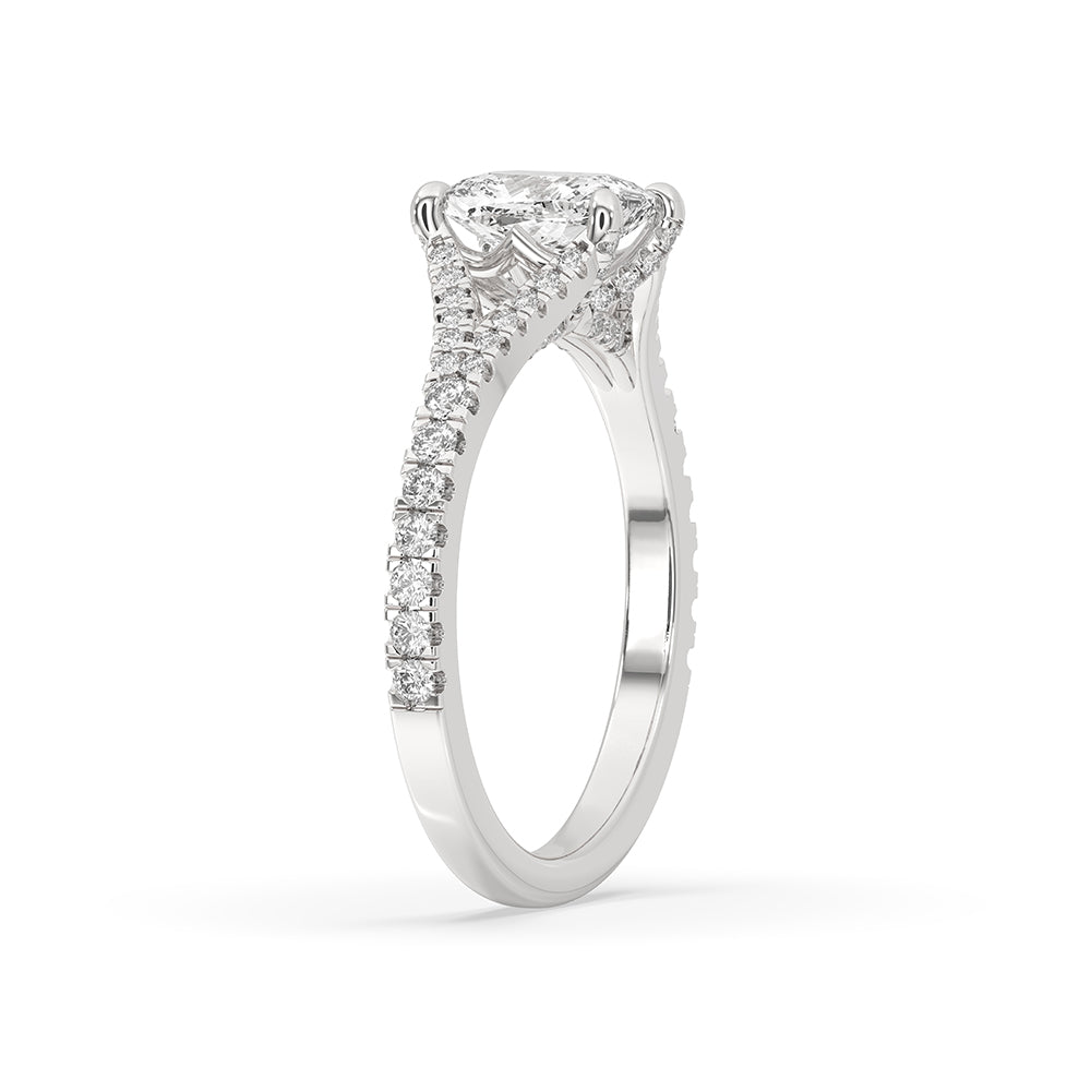 Cushion Cut Diamond Ring With Split Pave Style