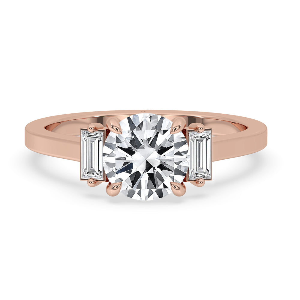 Round and Baguette Cut Three Stone Engagement Ring