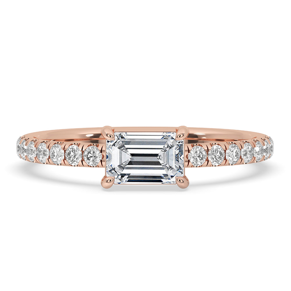 East West Emerald Cut Ring in Elegant Pave Setting Immagine principale del prodotto
