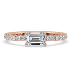East West Emerald Cut Ring in Elegant Pave Setting