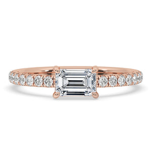 East West Emerald Cut Ring in Elegant Pave Setting