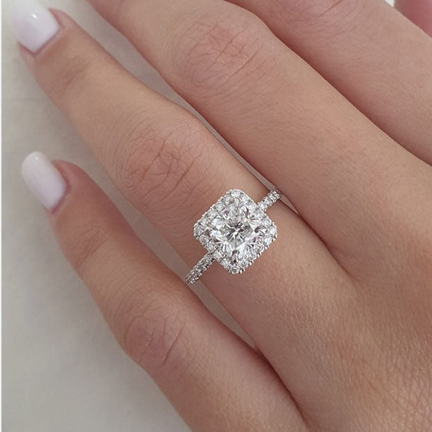1.50 CT Cushion Cut Moissanite Halo Style Engagement Ring