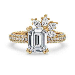 Emerald Diamond Ring with Three Side Pave Setting