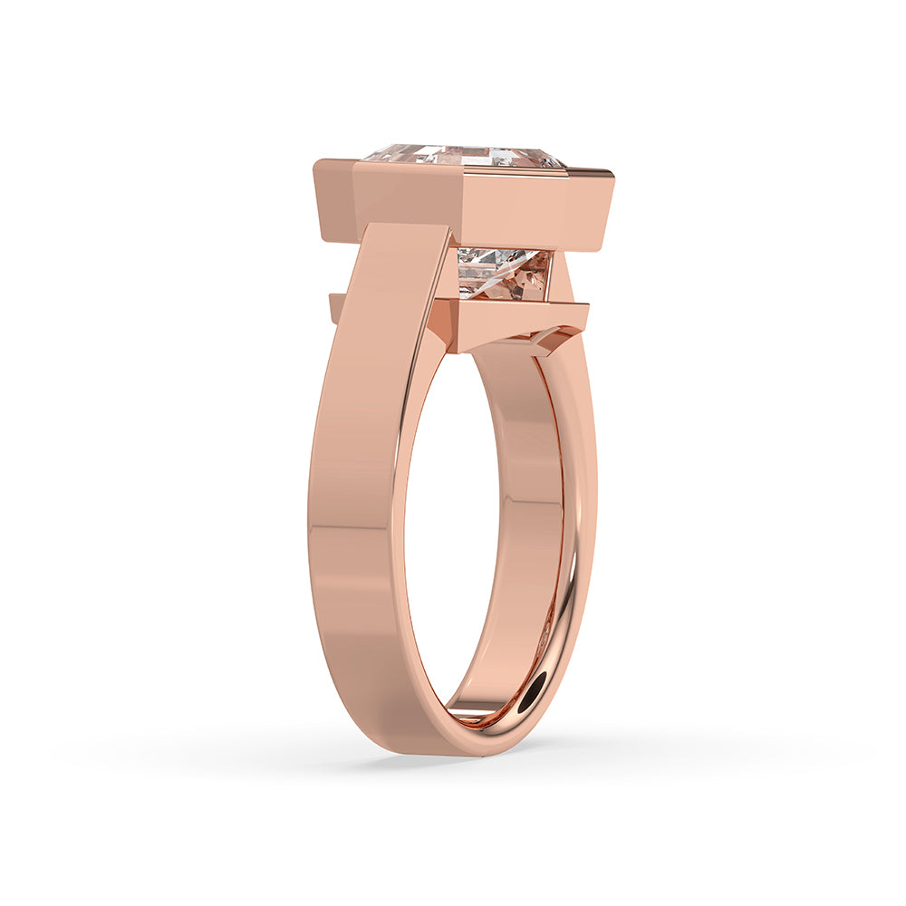 Octagon Diamond Ring In Solitaire Bezel Setting