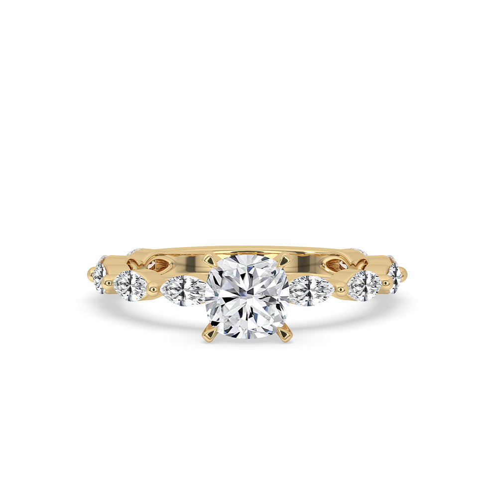 Cushion Diamond Ring with Marquise Side Stones