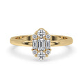 Baguette And Round Diamond Cluster Halo Engagement Ring