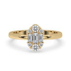 Baguette And Round Diamond Cluster Halo Engagement Ring