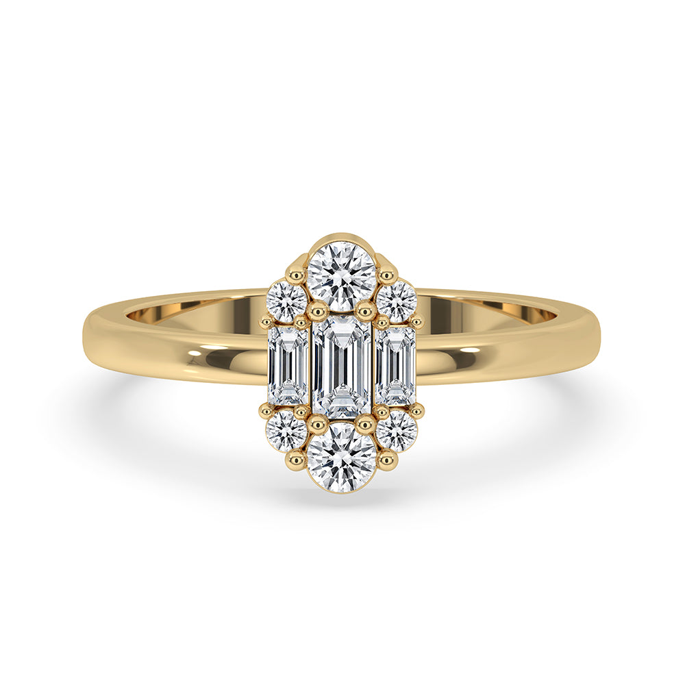 Baguette And Round Diamond Cluster Halo Engagement Ring