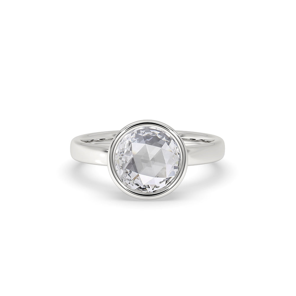 Round Rose Cut Diamond Ring In Bezel Setting