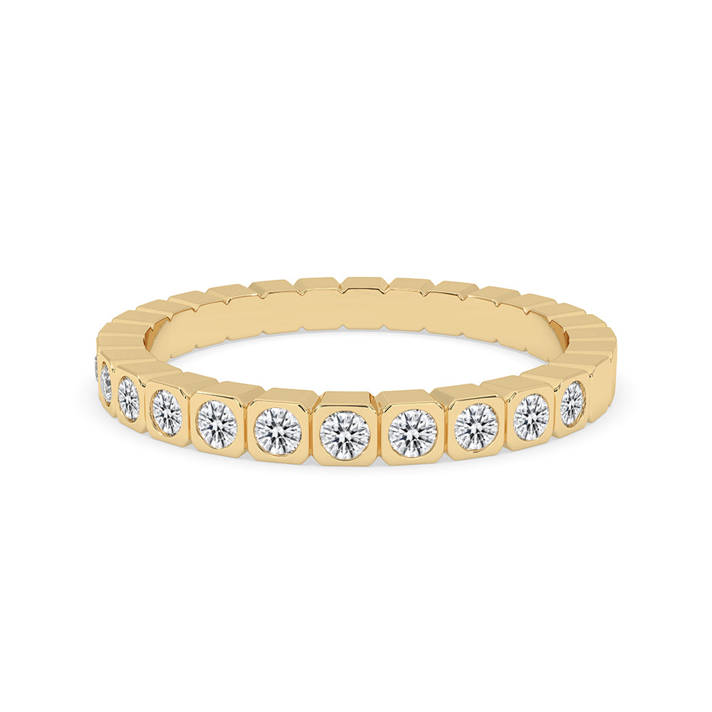 Square Bezel Box Yellow Gold Diamond Wedding Band Main image