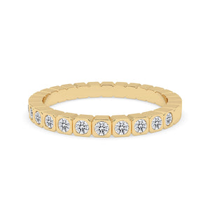 Square Bezel Box Yellow Gold Diamond Wedding Band