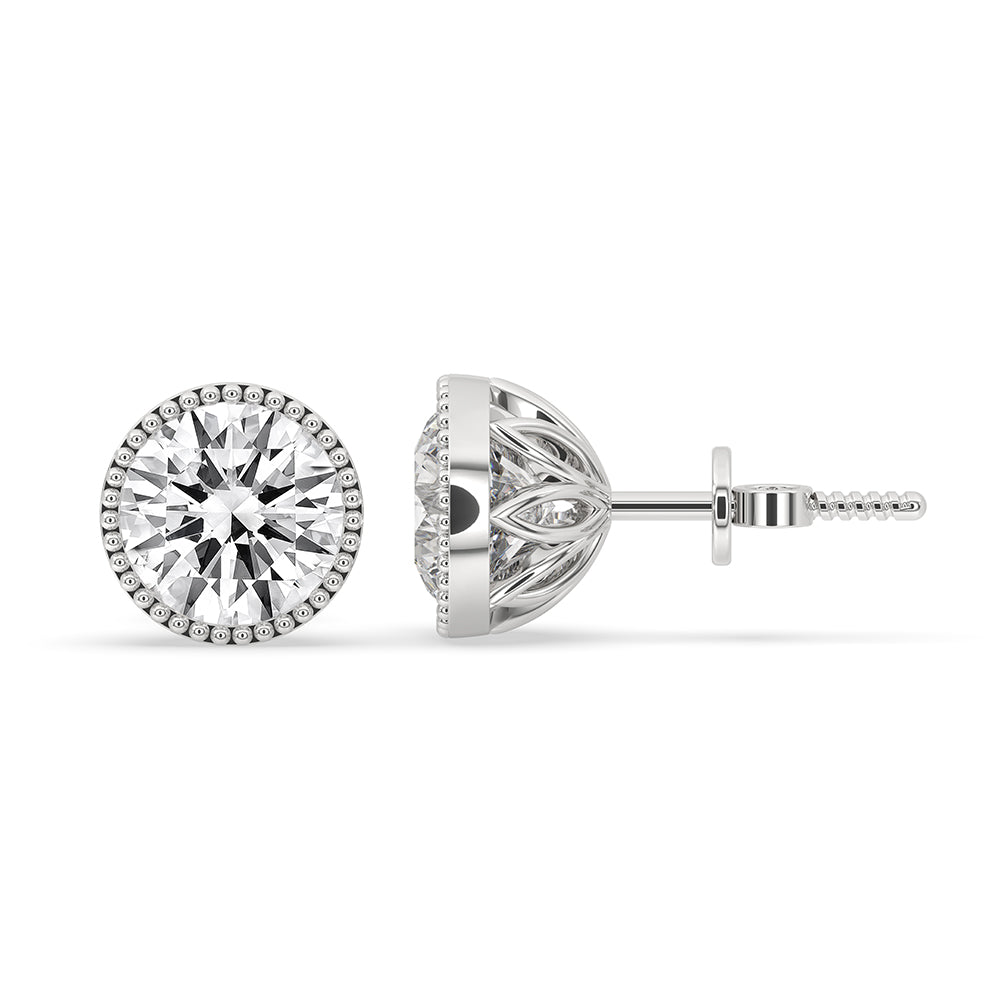 White Gold Stud Earrings With Round Diamond