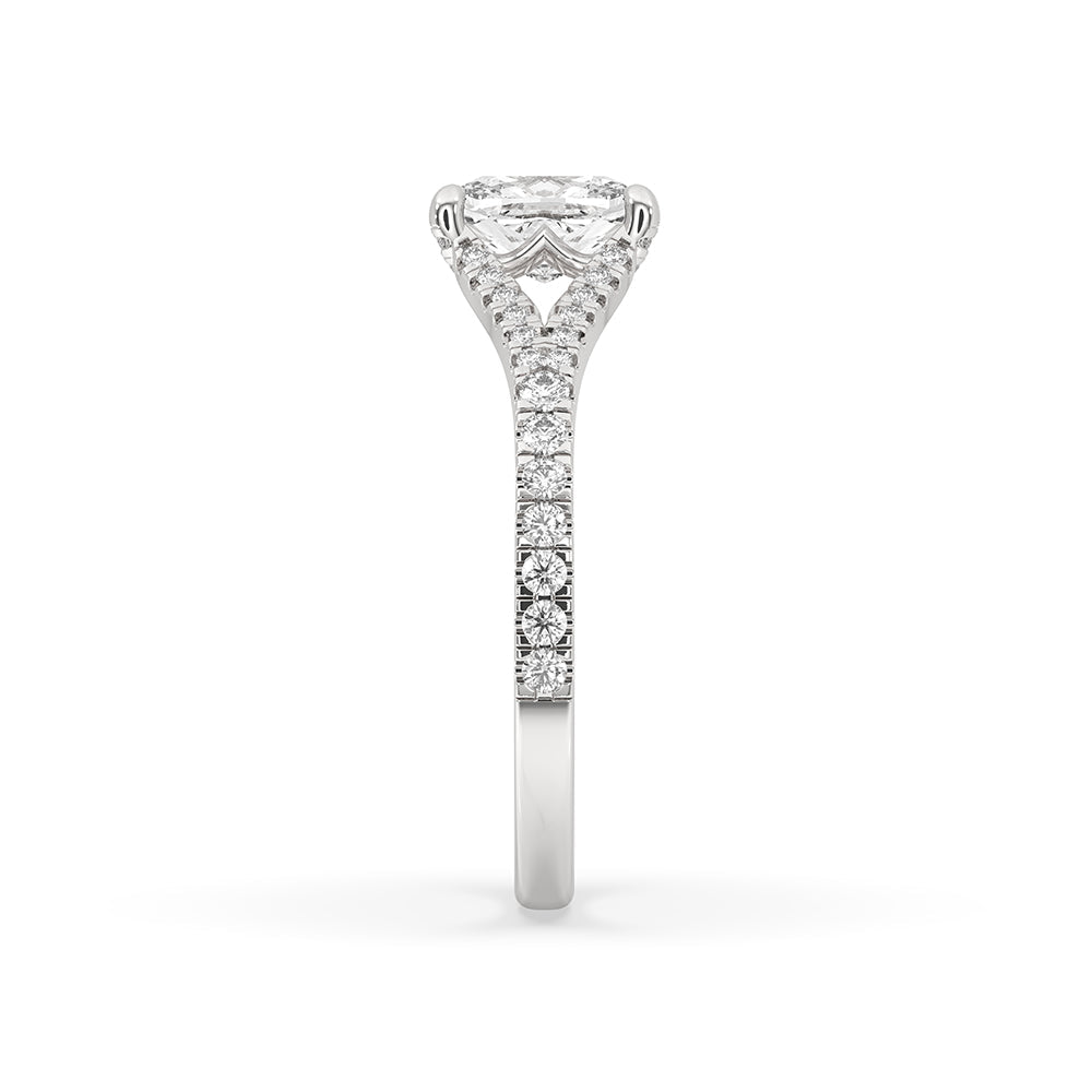 Cushion Cut Diamond Ring With Split Pave Style