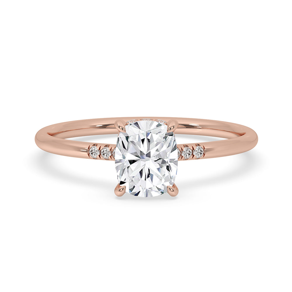 Elongated Cushion Cut Engagement Ring - 6 Round Side Stones Main image