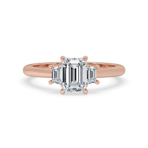 Emerald Cut Diamond Ring With trapezoid side stone
