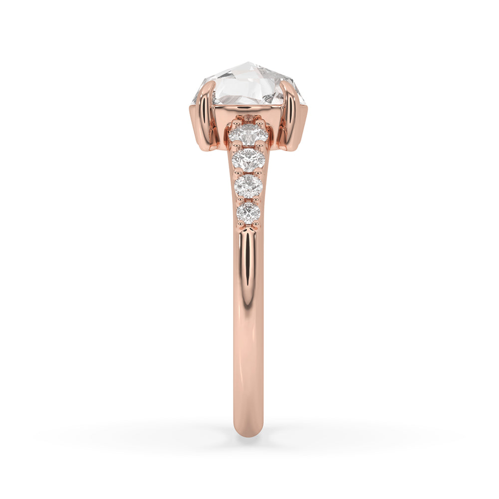 Rose Gold Engagement Ring With Round Rose Cut Diamond