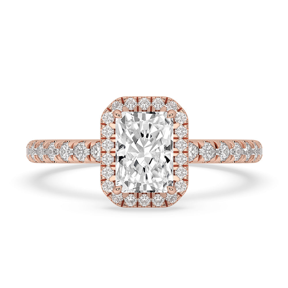 Radiant Cut Pave Set Diamond Ring With Halo Setting
