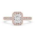Radiant Cut Pave Set Diamond Ring With Halo Setting