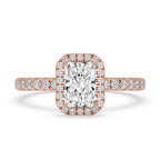 Radiant Cut Pave Set Diamond Ring With Halo Setting