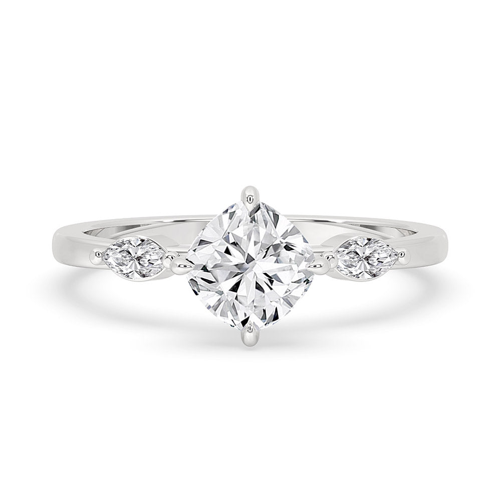 White Gold Cushion Cut Engagement Ring With Compass Prong Setting