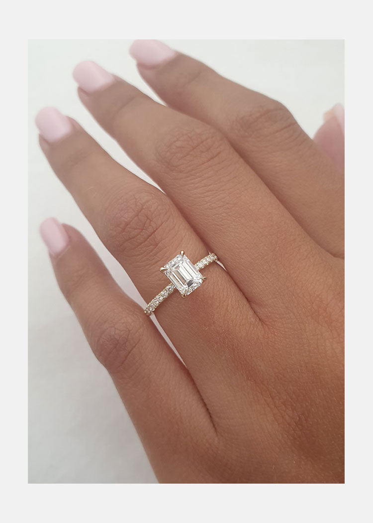 1.25 - 3.25 CT Emerald Cut Moissanite Diamond Hidden Halo Engagement Ring