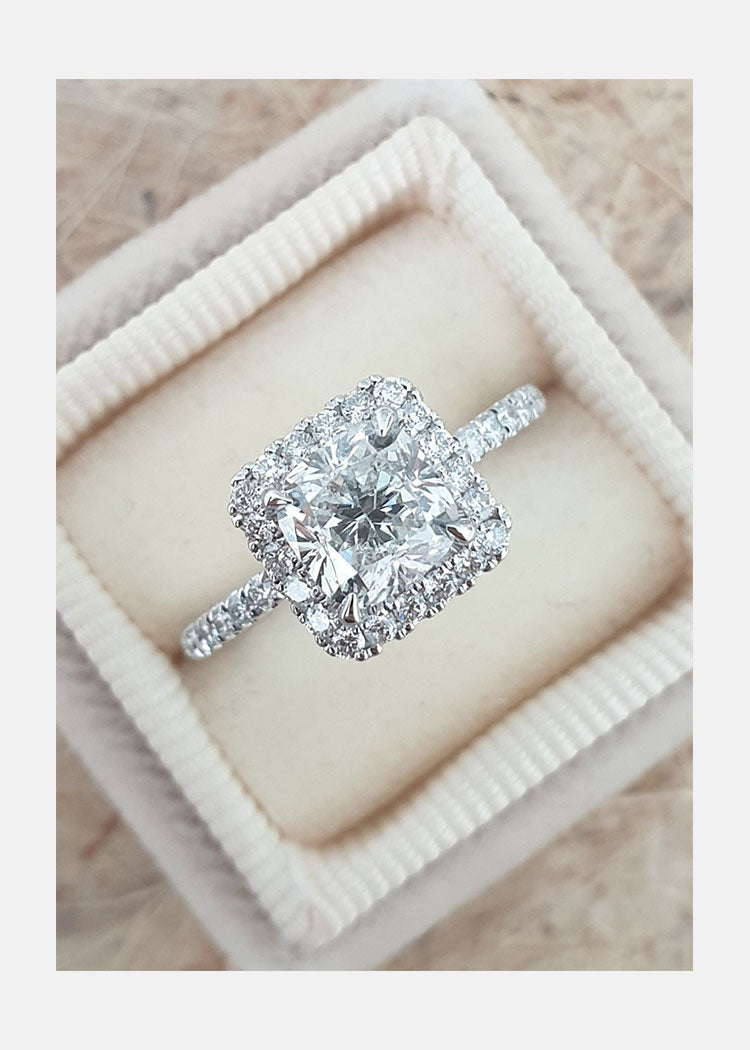 1.50 CT Cushion Cut Moissanite Halo Style Engagement Ring