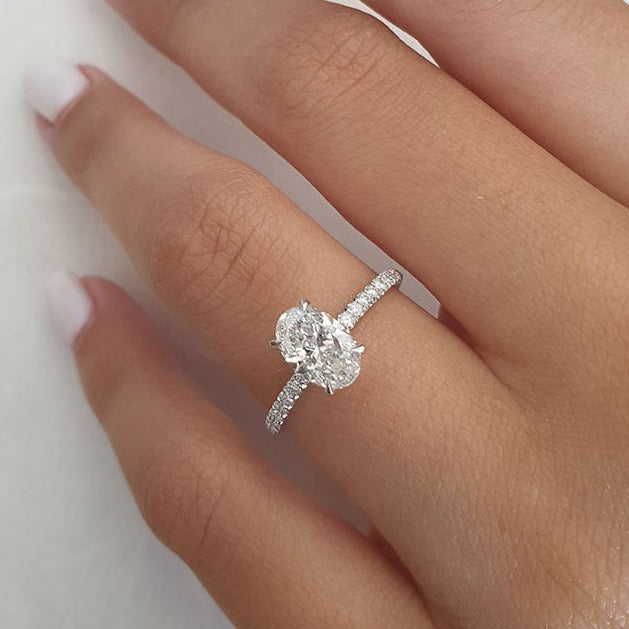 1.0 CT Oval Cut Solitaire Hidden Halo Style Moissanite Engagement Ring